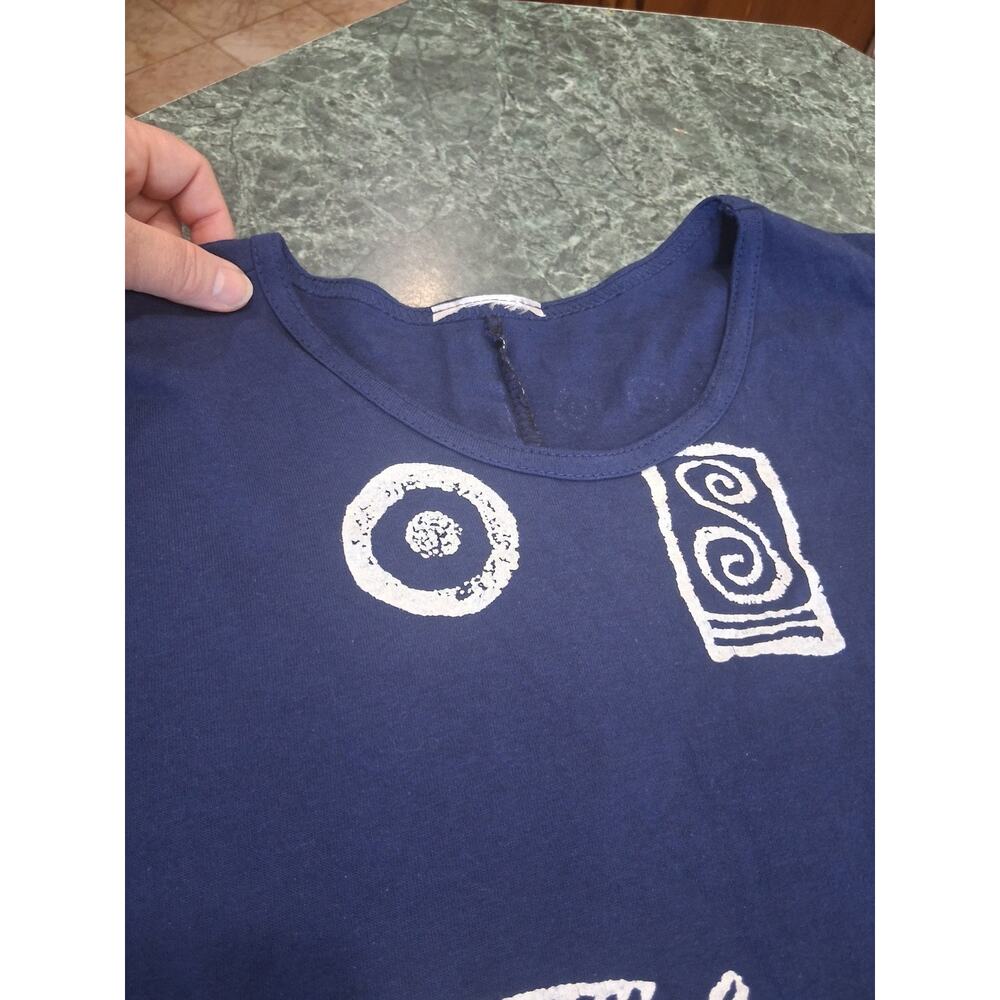VTG Exist Sports Line Dress Sz L XL Fish Hand Stamped Short Sleeve Cotton Blue - Picture 4 of 7